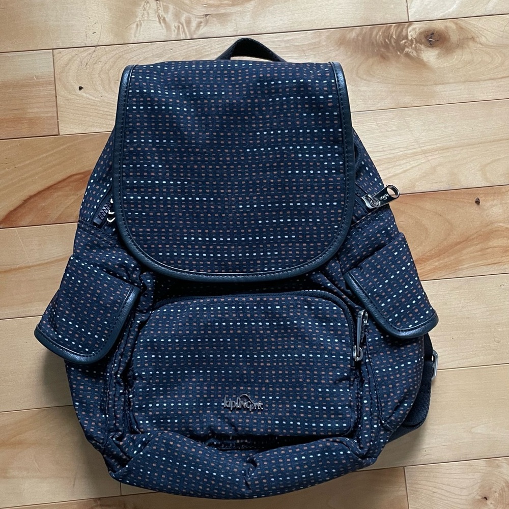 Kipling Dark Blue City Backpack with Pattern